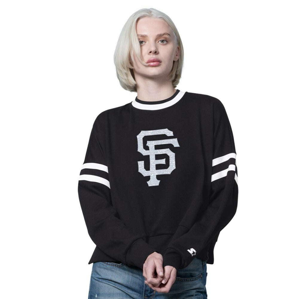 San Francisco Giants Starter Women's Rally Cropped Drop Shoulder Crewneck Sweatshirt - Black - MLB Sale