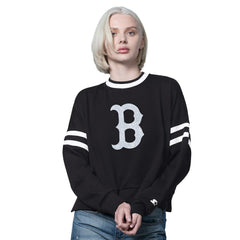 Boston Red Sox Starter Women's Rally Cropped Drop Shoulder Crewneck Sweatshirt - Black - MLB on Sale