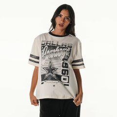 Dallas Cowboys The Wild Collective Women's Vintage Drop Shoulder Oversized Boyfriend T-Shirt Cream