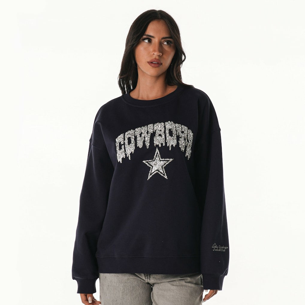 Dallas Cowboys The Wild Collective Women's Rock Crystal Oversized Crewneck Sweatshirt Navy