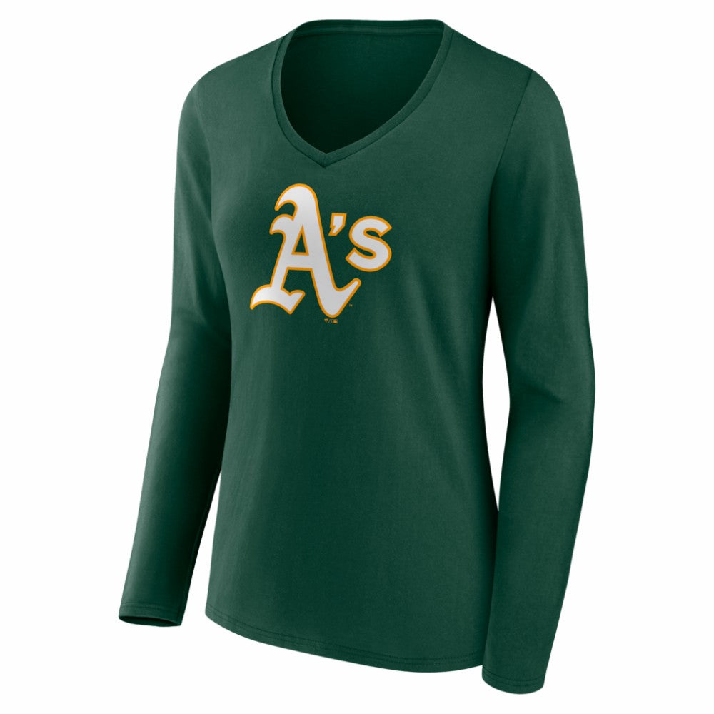 Athletics Women's Logo Long Sleeve V-Neck T-Shirt - Green - MLB Sale
