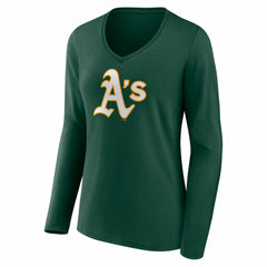 Athletics Women's Logo Long Sleeve V-Neck T-Shirt - Green - MLB Sale