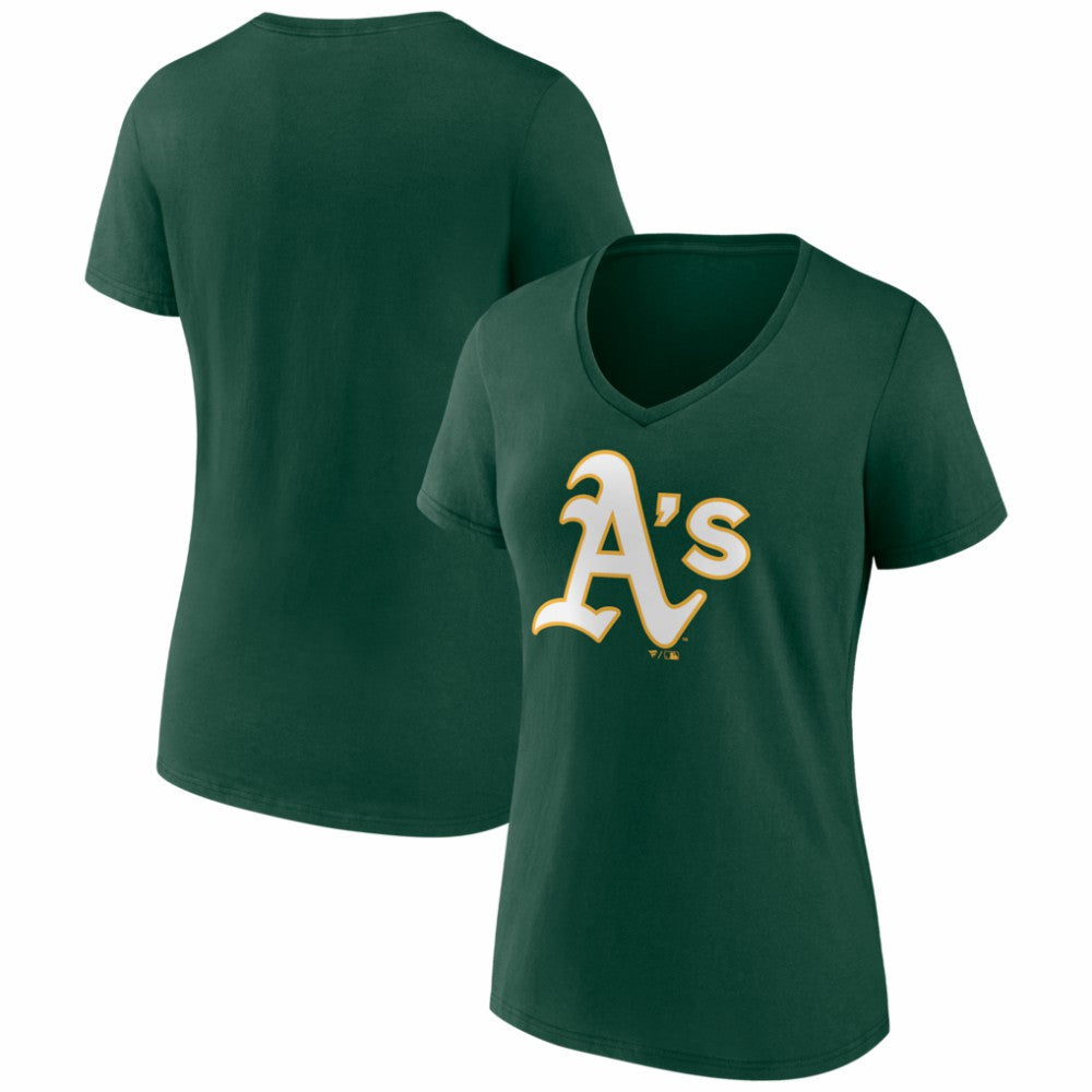 Athletics Women's Logo V-Neck T-Shirt - Green - MLB Discount