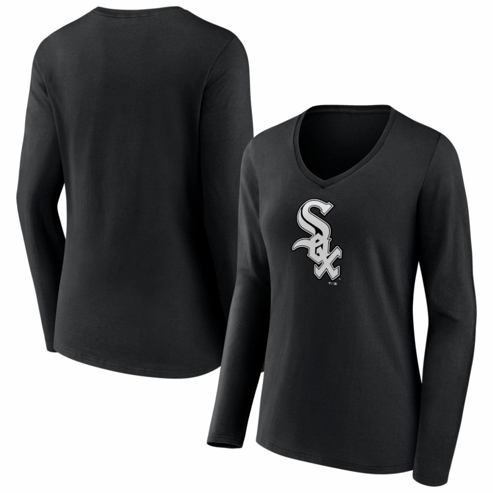 Chicago White Sox Women's Logo Long Sleeve V-Neck T-Shirt - Black - MLB Online