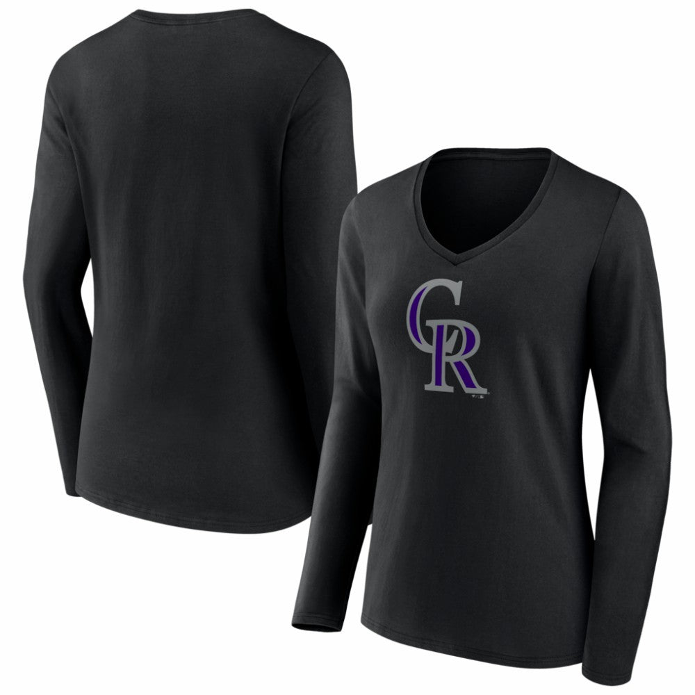 Colorado Rockies Women's Logo Long Sleeve V-Neck T-Shirt - Black - MLB on Sale
