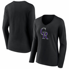 Colorado Rockies Women's Logo Long Sleeve V-Neck T-Shirt - Black - MLB on Sale