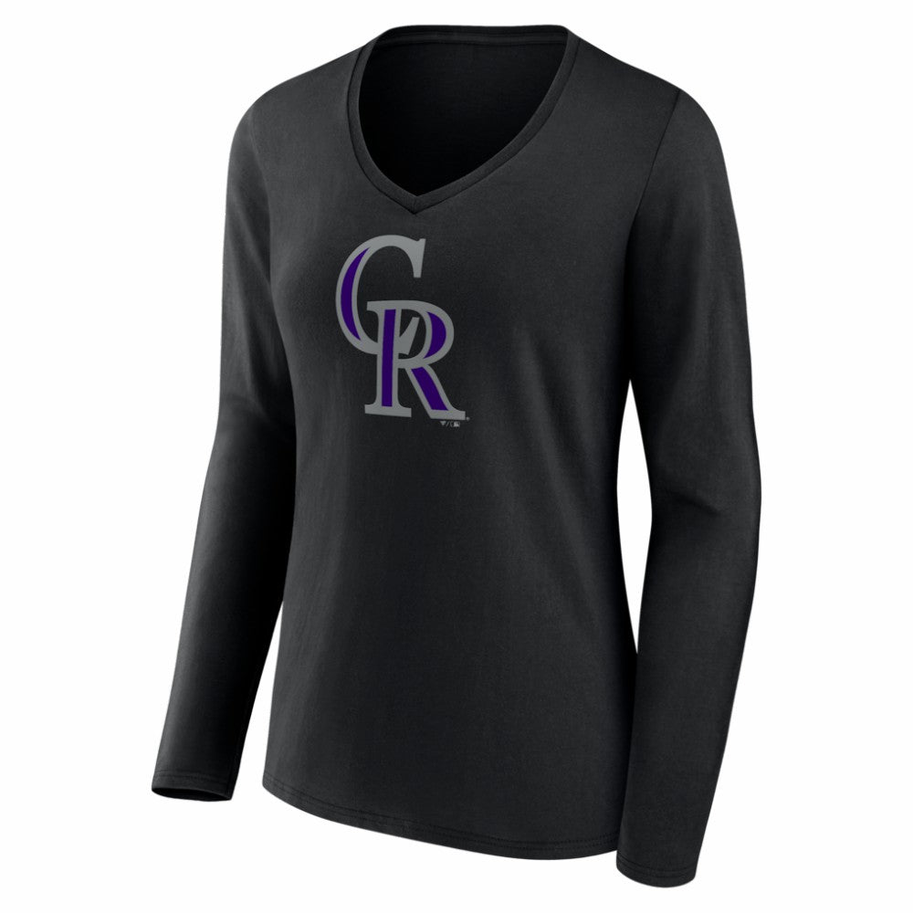 Colorado Rockies Women's Logo Long Sleeve V-Neck T-Shirt - Black - MLB on Sale