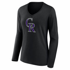 Colorado Rockies Women's Logo Long Sleeve V-Neck T-Shirt - Black - MLB on Sale