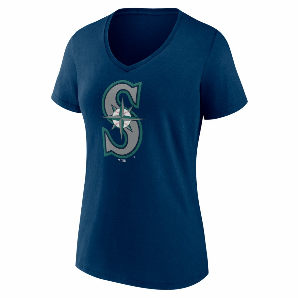 Seattle Mariners Women's Logo V-Neck T-Shirt - Navy - MLB Lifestyle