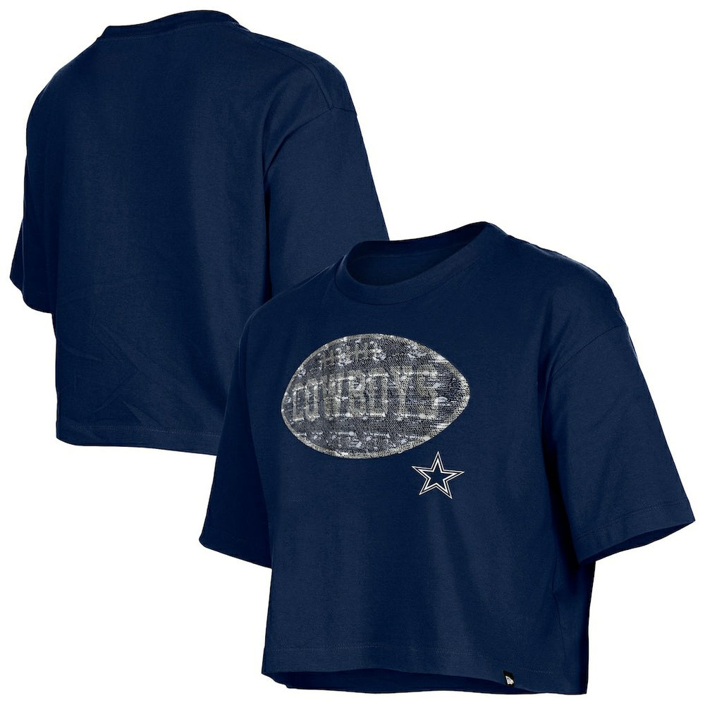Dallas Cowboys New Era Girl's Flip Sequin Boxy T-Shirt Navy