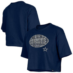 Dallas Cowboys New Era Girl's Flip Sequin Boxy T-Shirt Navy