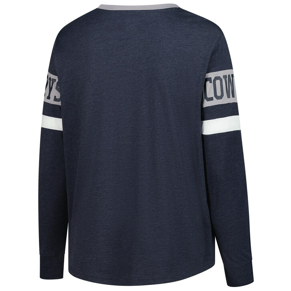 Dallas Cowboys New Era Women's Plus Size Throwback Lace-Up Long Sleeve T-Shirt Navy