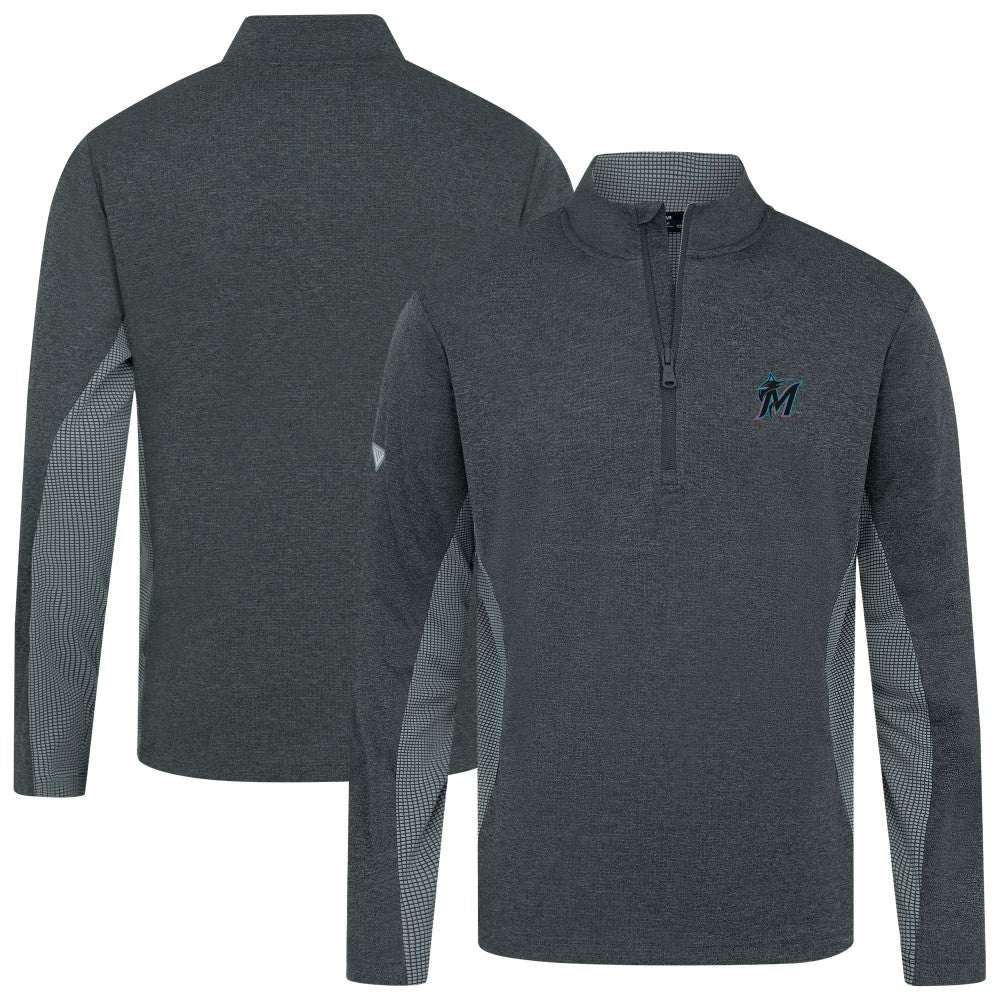 Miami Marlins Levelwear Waffle Insignia 2.0 Quarter-Zip Pullover - Heather Black - MLB Discount