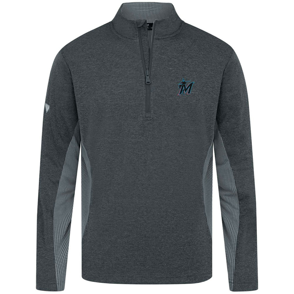 Miami Marlins Levelwear Waffle Insignia 2.0 Quarter-Zip Pullover - Heather Black - MLB Discount