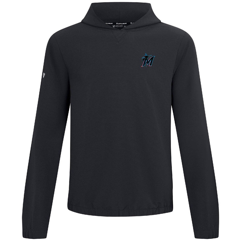 Miami Marlins Levelwear Action Insignia 2.0 Pullover Hoodie - Black - MLB Lifestyle
