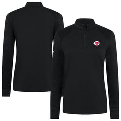 Cincinnati Reds Levelwear Women's Power Insignia 2.0 Quarter-Zip Pullover Top - Black - MLB Lifestyle
