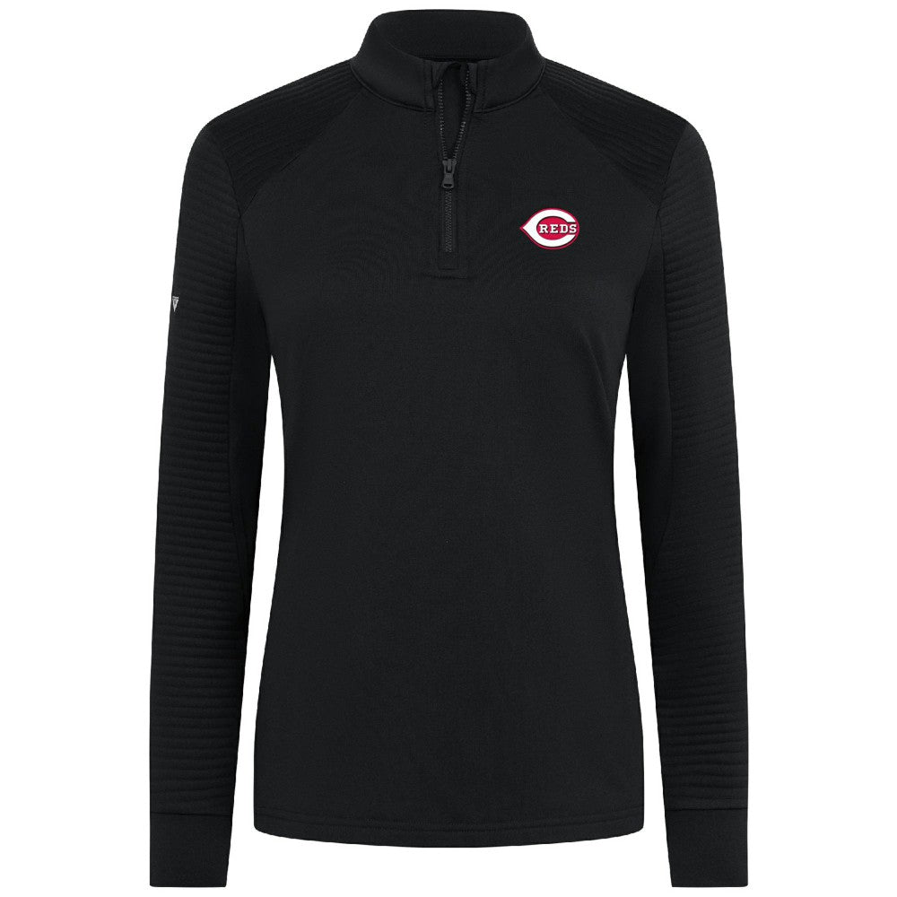Cincinnati Reds Levelwear Women's Power Insignia 2.0 Quarter-Zip Pullover Top - Black - MLB Lifestyle