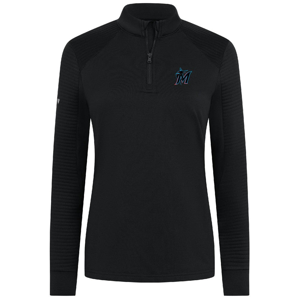 Miami Marlins Levelwear Women's Power Insignia 2.0 Quarter-Zip Pullover Top - Black - MLB on Sale
