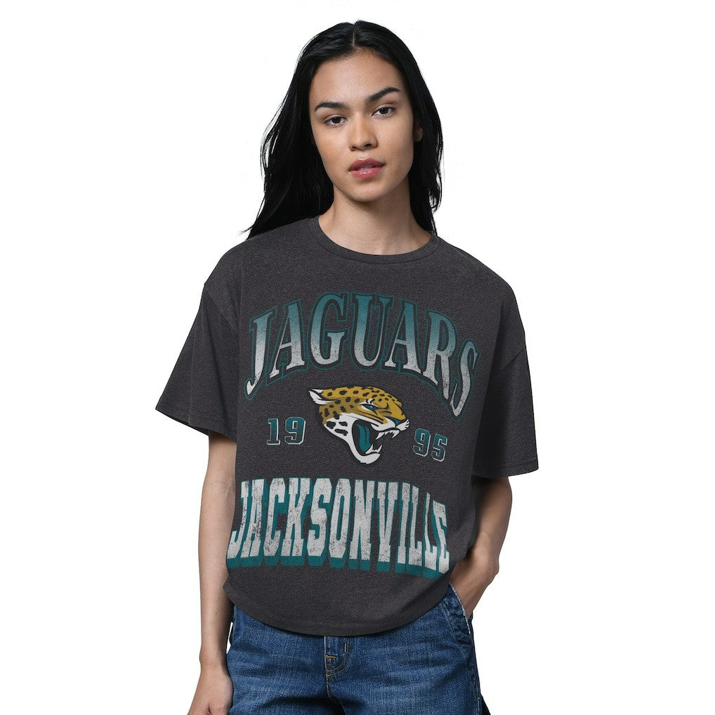 Jacksonville Jaguars Starter Women's Oversized Hall of Fame T-Shirt Heather Black