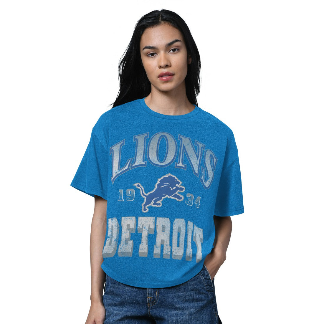 Detroit Lions Starter Women's Oversized Hall of Fame T-Shirt Heather Blue