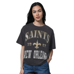 New Orleans Saints Starter Women's Oversized Hall of Fame T-Shirt Heather Black