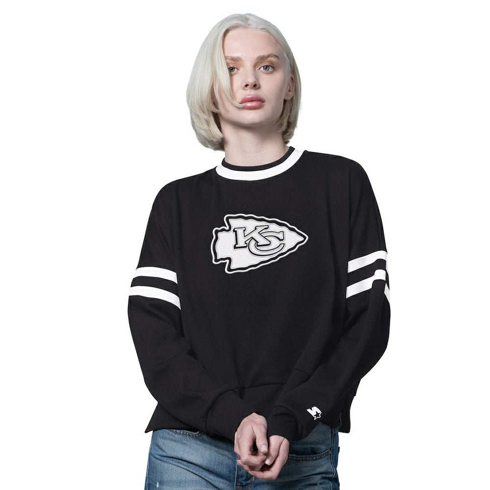 Kansas City Chiefs Starter Women's Rally Drop Shoulder Cropped Sweatshirt Black