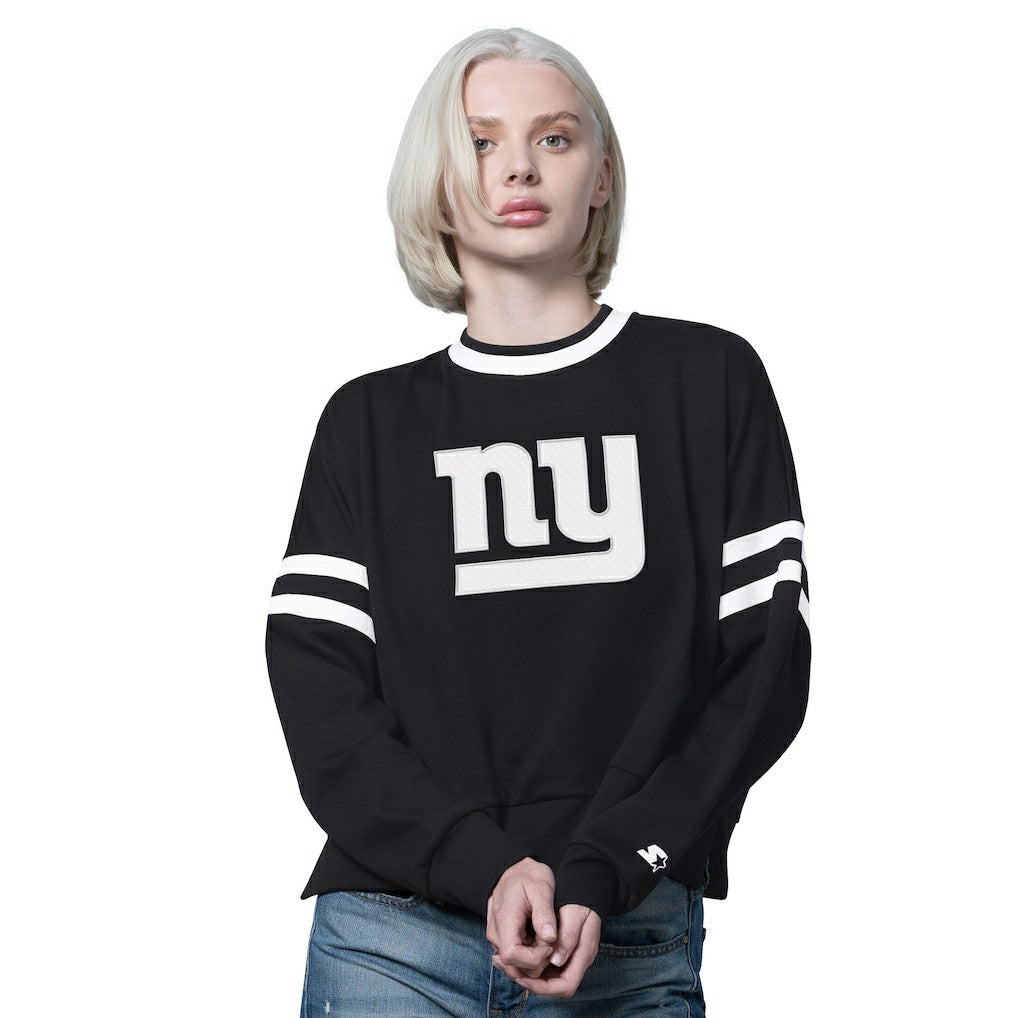New York Giants Starter Women's Rally Drop Shoulder Cropped Sweatshirt Black