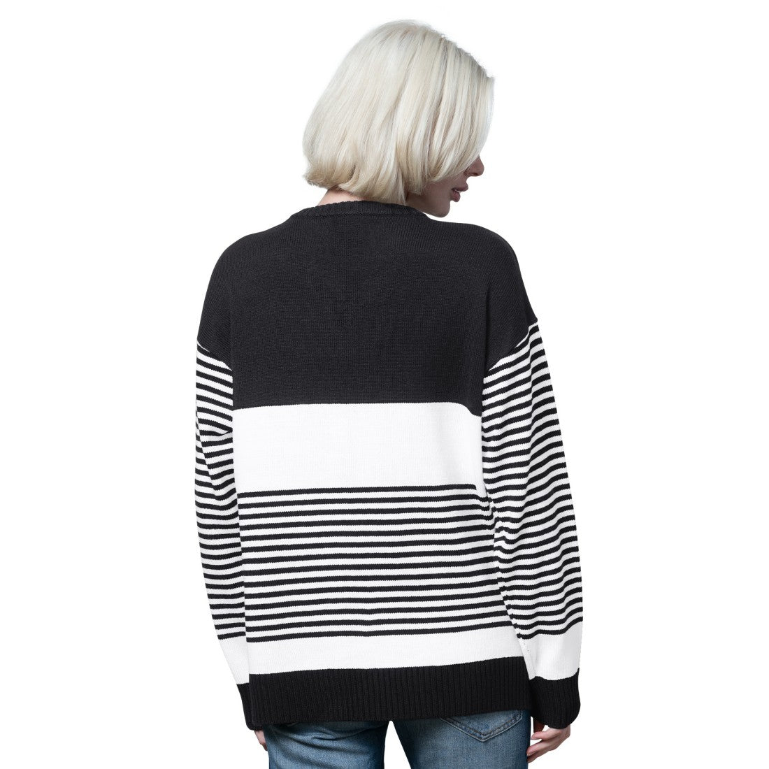 Detroit Lions Starter Women's No Huddle Striped V-Neck Sweater Black