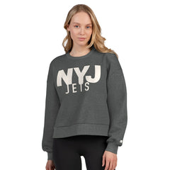 New York Jets Starter Women's Show Up Cropped Fleece Pullover Sweatshirt Heather Gray