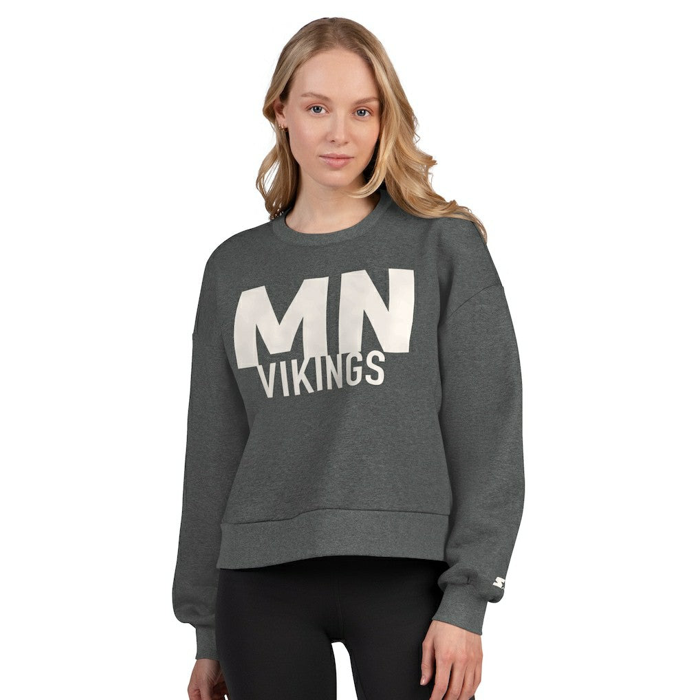 Minnesota Vikings Starter Women's Show Up Cropped Fleece Pullover Sweatshirt Heather Gray