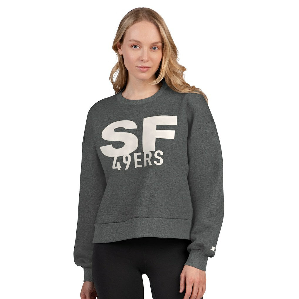 San Francisco 49ers Starter Women's Show Up Cropped Fleece Pullover Sweatshirt Heather Gray