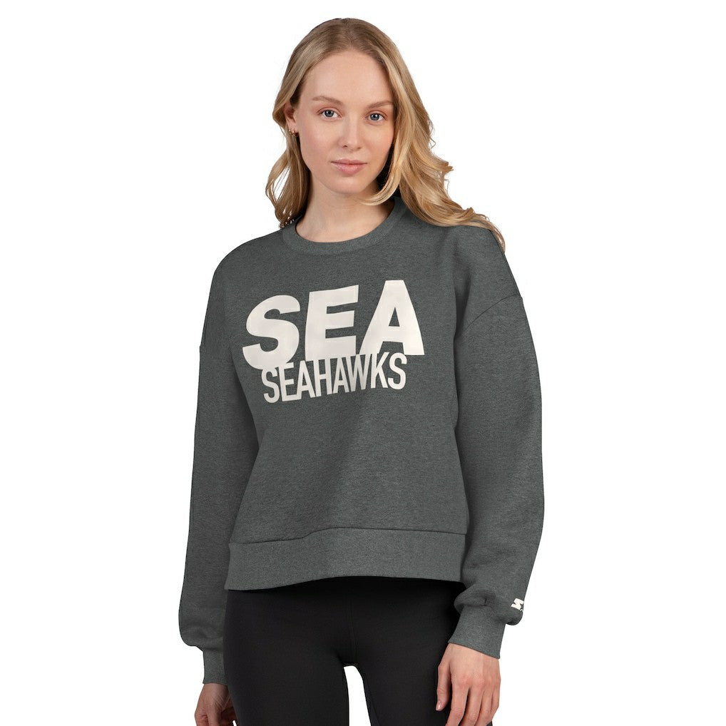 Seattle Seahawks Starter Women's Show Up Cropped Fleece Pullover Sweatshirt Heather Gray