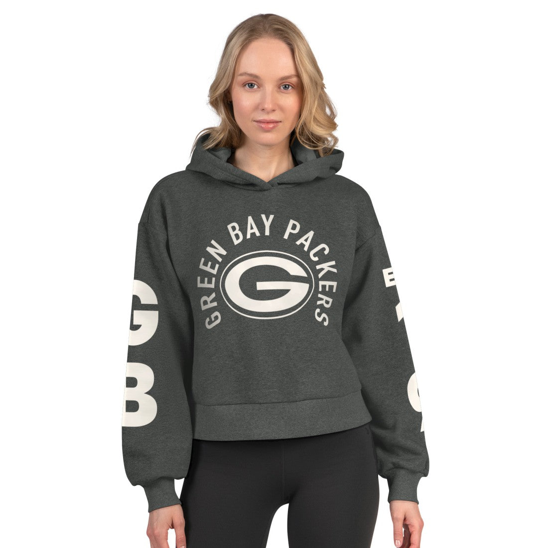 Green Bay Packers Starter Women's Star Player Cropped Fleece Pullover Hoodie Heather Charcoal