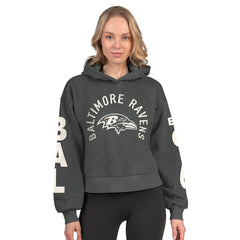 Baltimore Ravens Starter Women's Star Player Cropped Fleece Pullover Hoodie Heather Charcoal