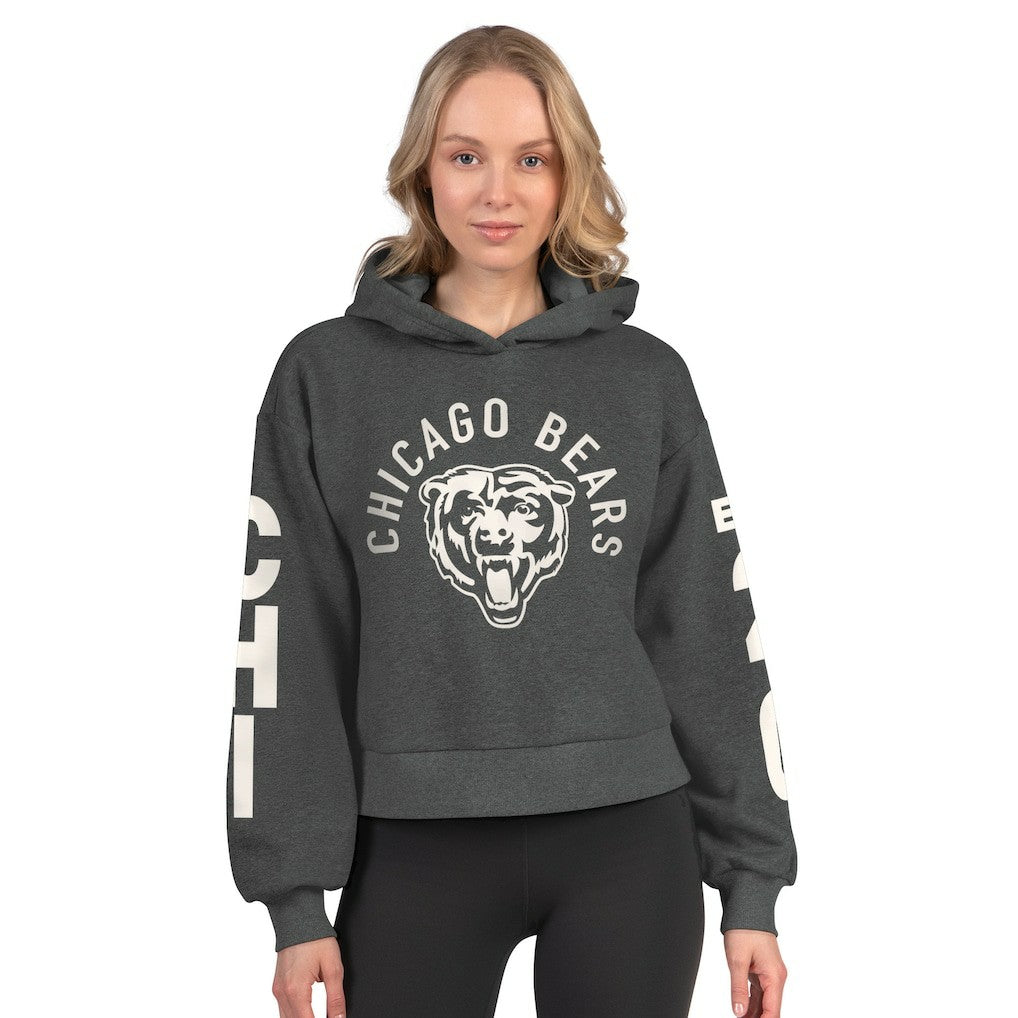 Chicago Bears Starter Women's Star Player Cropped Fleece Pullover Hoodie Heather Charcoal