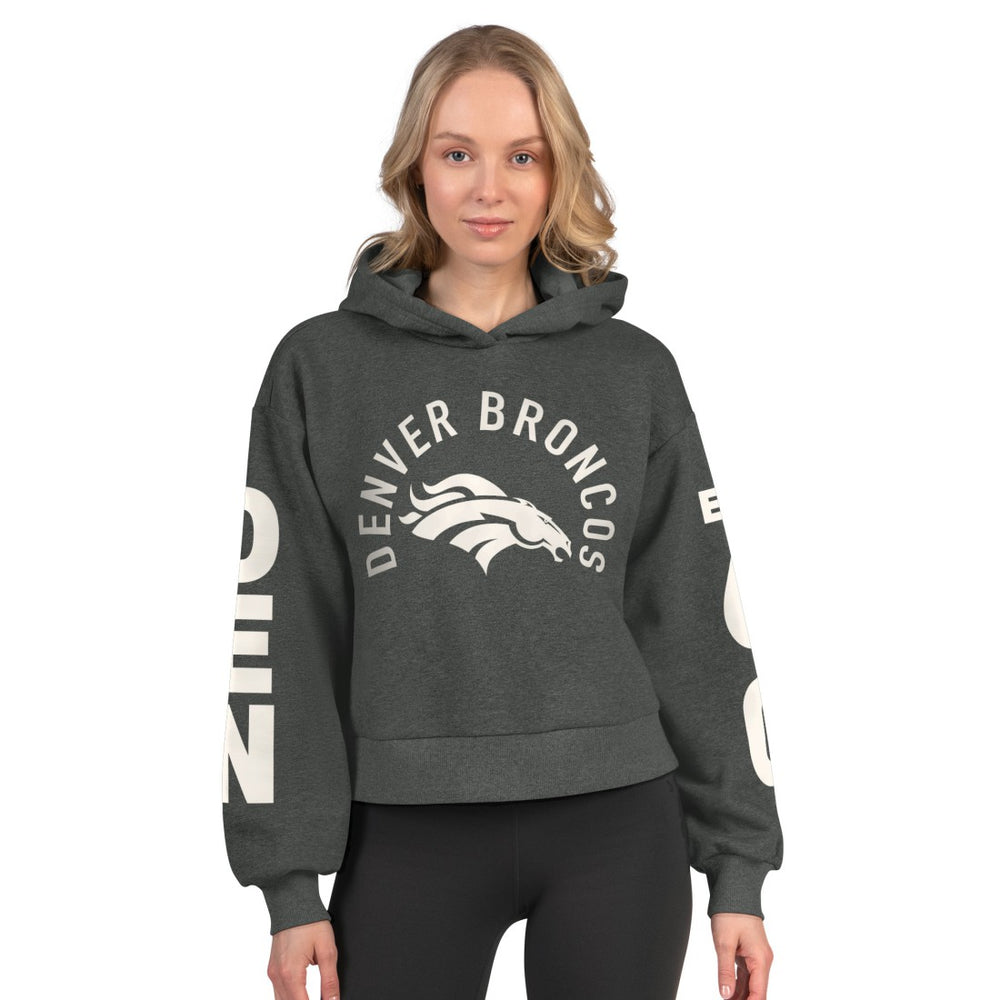 Denver Broncos Starter Women's Star Player Cropped Fleece Pullover Hoodie Heather Charcoal