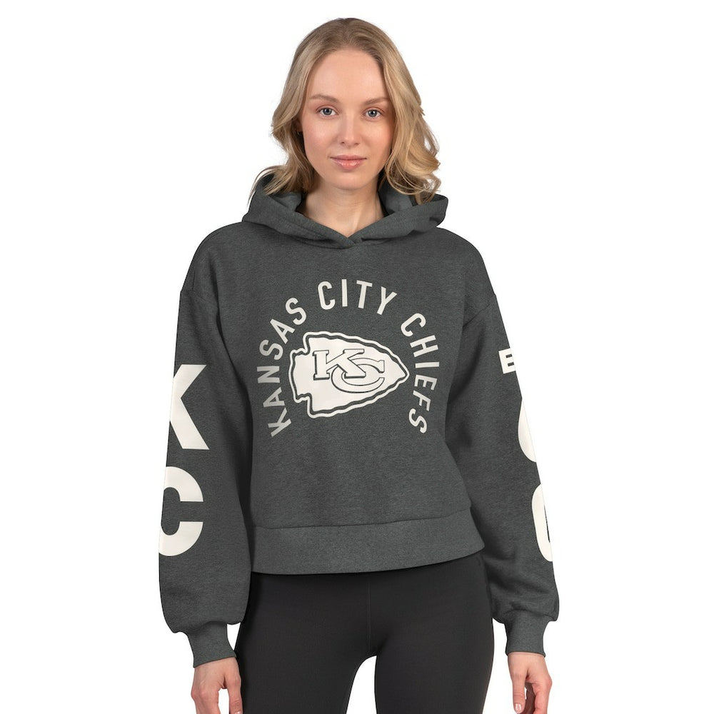 Kansas City Chiefs Starter Women's Star Player Cropped Fleece Pullover Hoodie Heather Charcoal