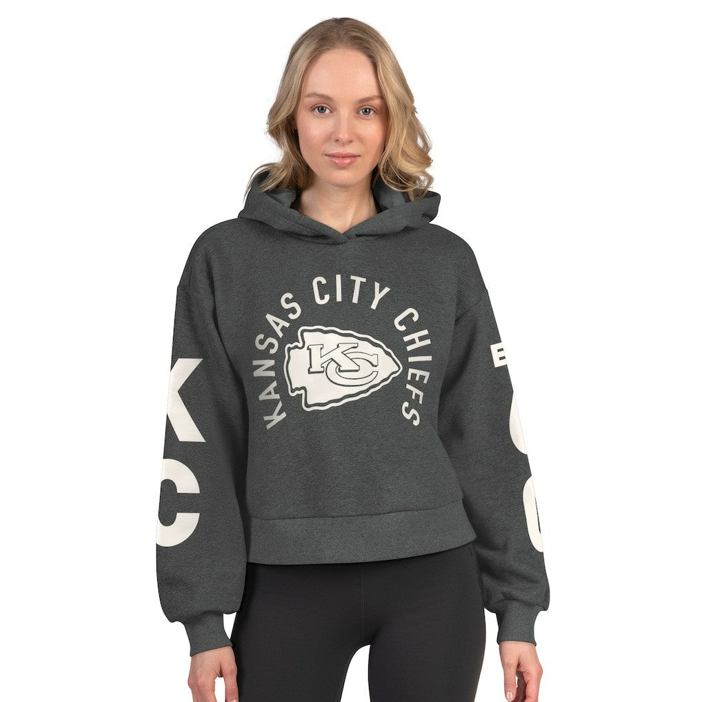 Kansas City Chiefs Starter Women's Star Player Cropped Fleece Pullover Hoodie Heather Charcoal