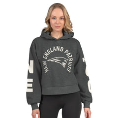 New England Patriots Starter Women's Star Player Cropped Fleece Pullover Hoodie Heather Charcoal