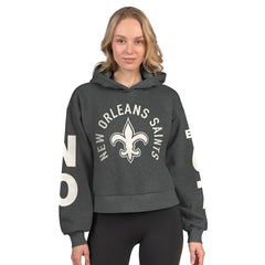 New Orleans Saints Starter Women's Star Player Cropped Fleece Pullover Hoodie Heather Charcoal