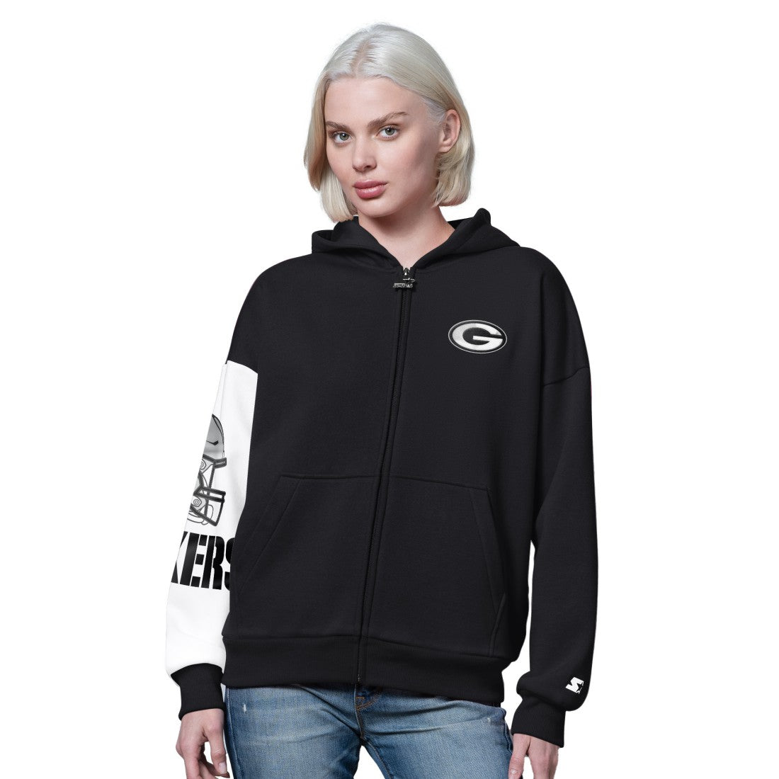 Green Bay Packers Starter Women's 4th Down Full-Zip Hoodie Black