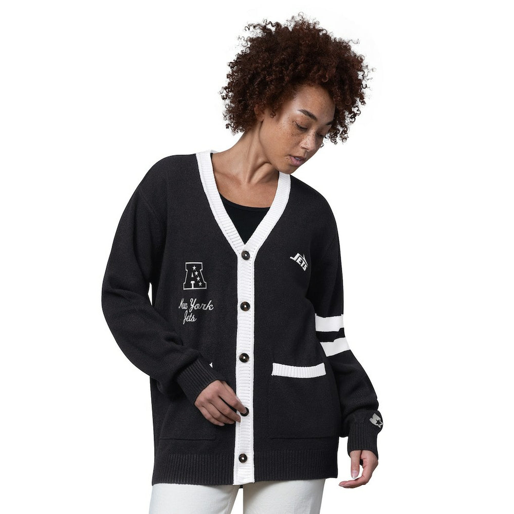 New York Jets Starter Women's Back Shot Button-Up Cardigan Black