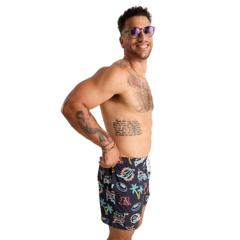 Miami Dolphins Chubbies The Neon 5.5" Classic Lined Swim Trunks Black