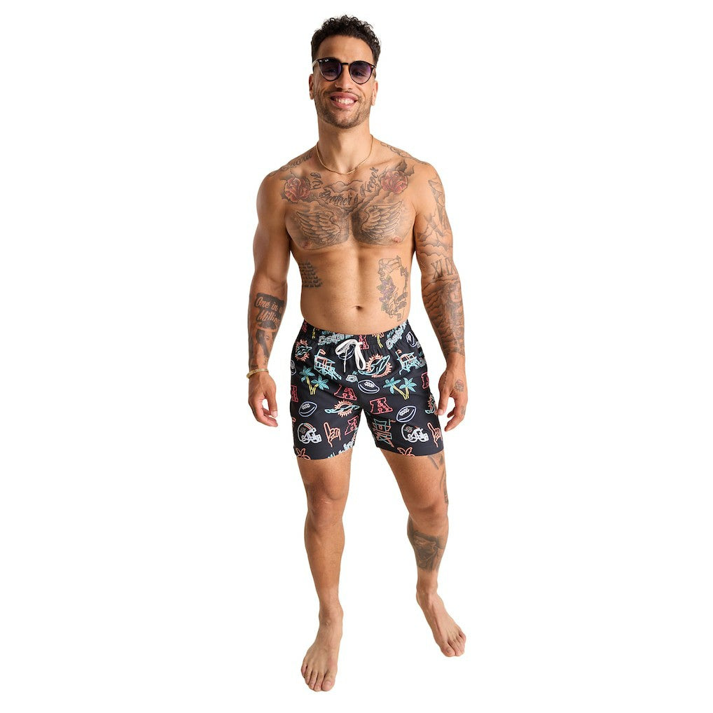 Miami Dolphins Chubbies The Neon 5.5" Classic Lined Swim Trunks Black