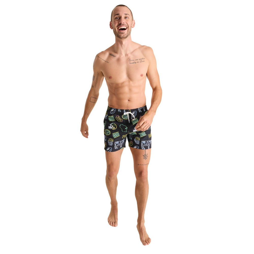 Green Bay Packers Chubbies The Neon 5.5" Classic Lined Swim Trunks Black