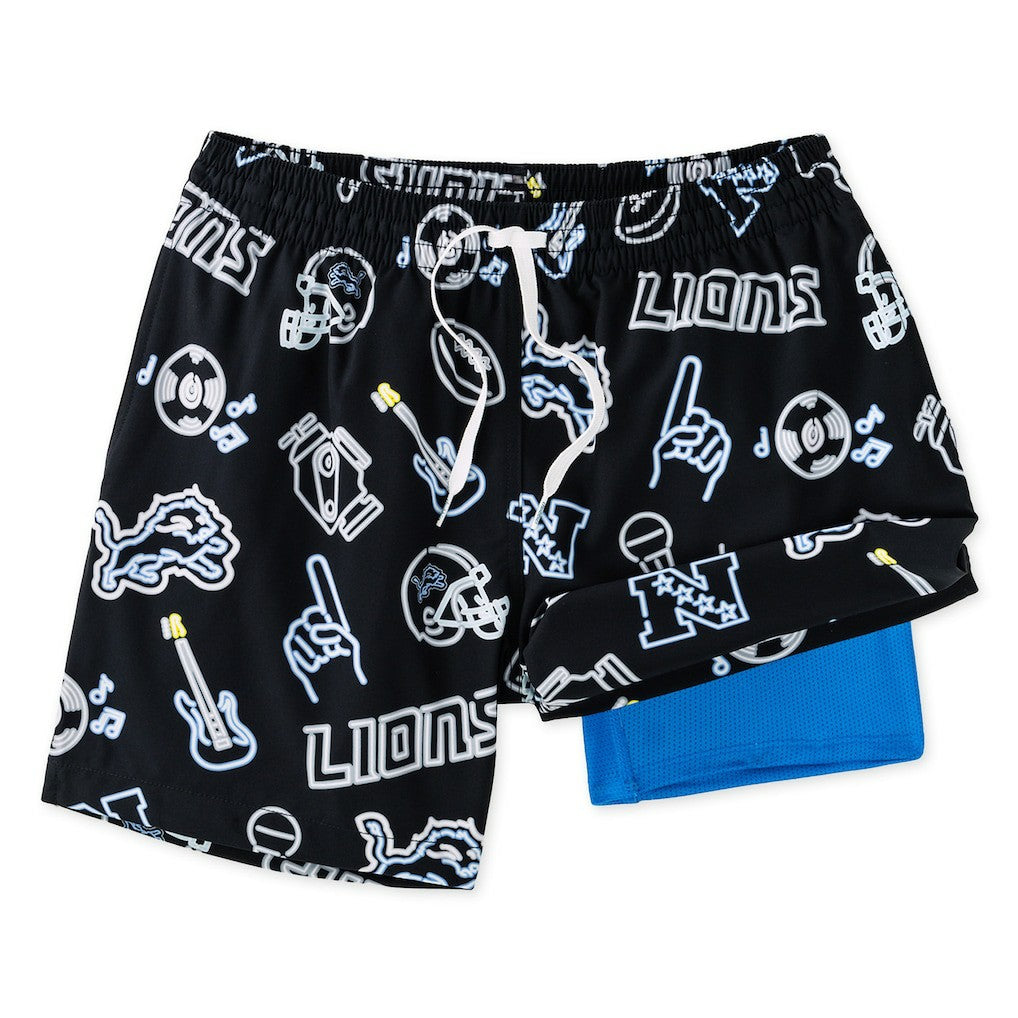 Detroit Lions Chubbies The Neon 5.5" Classic Lined Swim Trunks Black