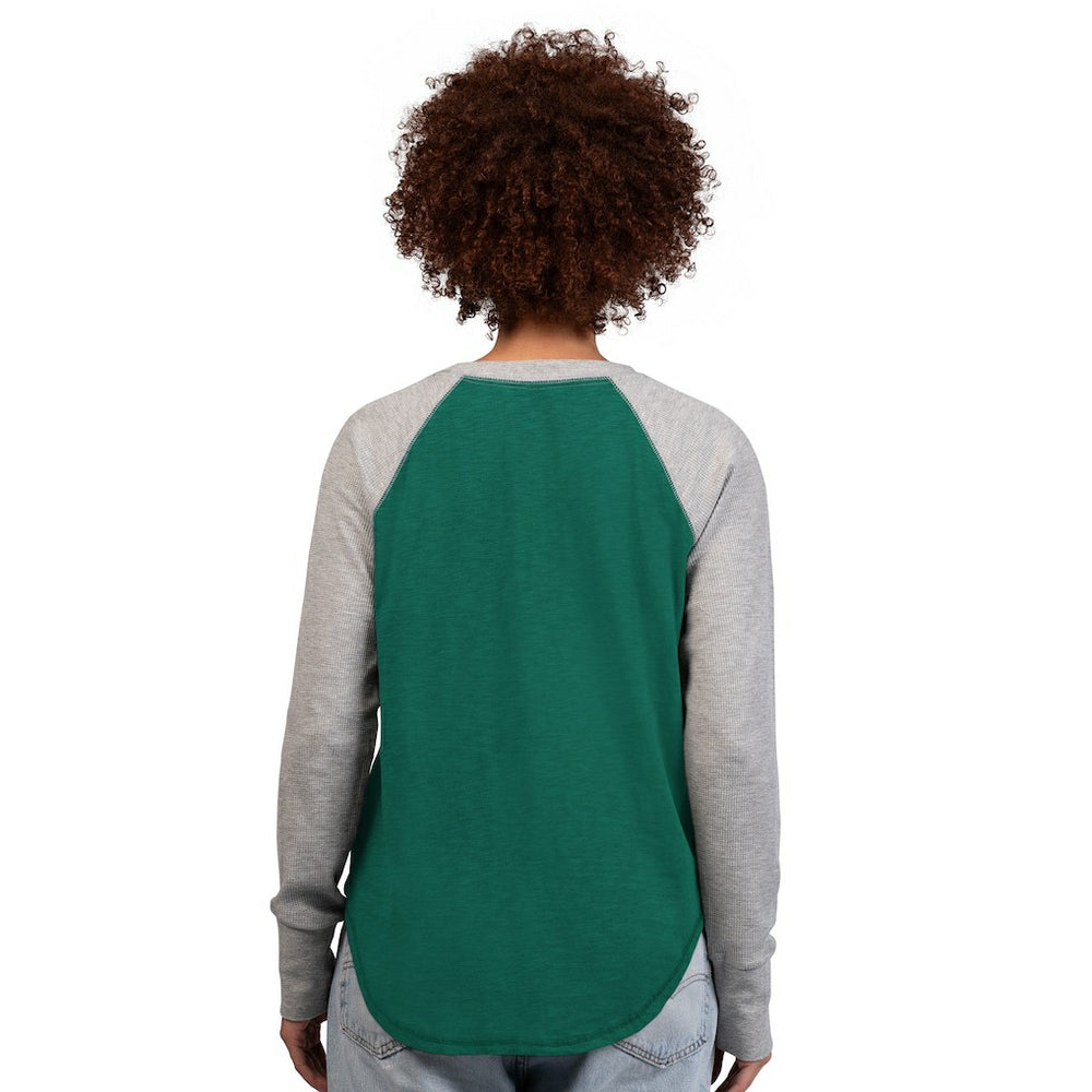New York Jets G-III 4Her by Carl Banks Women's Waffle Knit Raglan Long-Sleeve T-Shirt Green/Heather Gray