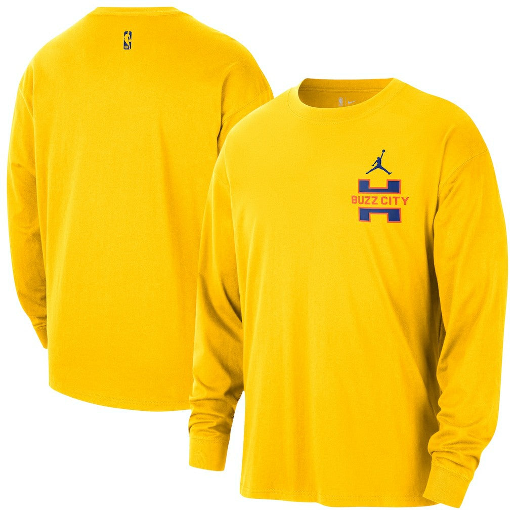 Charlotte Hornets Jordan Brand 2025/26 City Edition Remix Essential Logo Long Sleeve T-Shirt Yellow