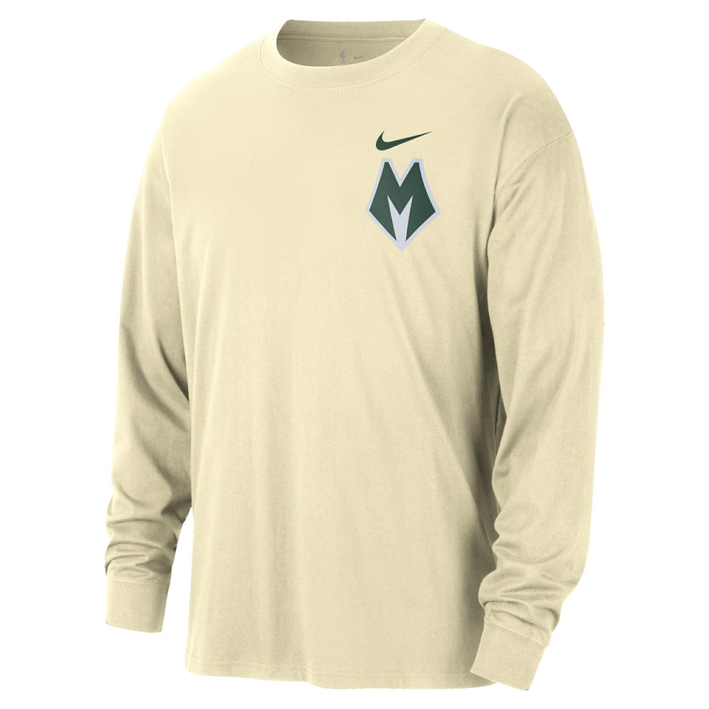 Milwaukee Bucks 2025/26 City Edition Remix Essential Logo Long Sleeve T-Shirt Cream | Nike discount