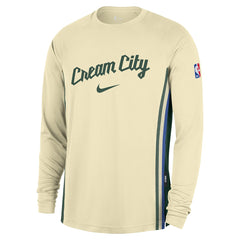 Milwaukee Bucks 2025/26 City Edition Authentic Pregame Dri-FIT Long Sleeve Shooting T-Shirt Cream | Nike discount